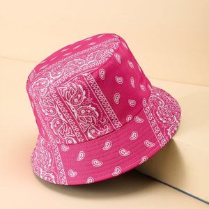 Pink and White Paisley Print Bucket Hat